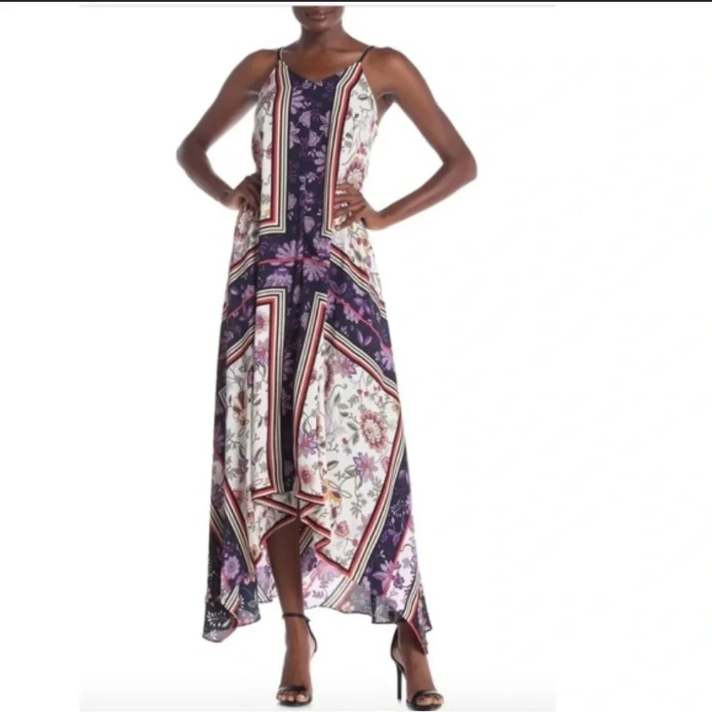 Nanette Lepore Floral Sleeveless Maxi Sundress Handkerchief Hem Size 2